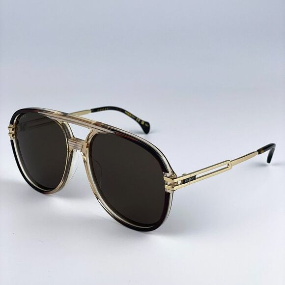 NEW Gucci GG1104S 002 Transparent Brown Gold Brown Pilot Unisex Sunglasses main image 9